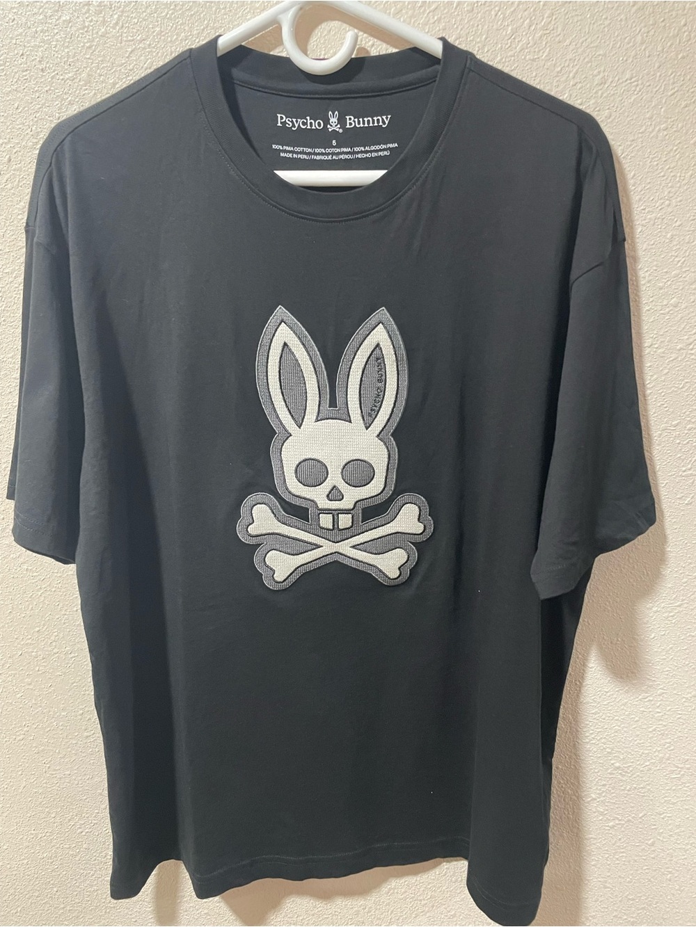 Psycho Bunny Black Tee with Gray Skull Bunny Patch